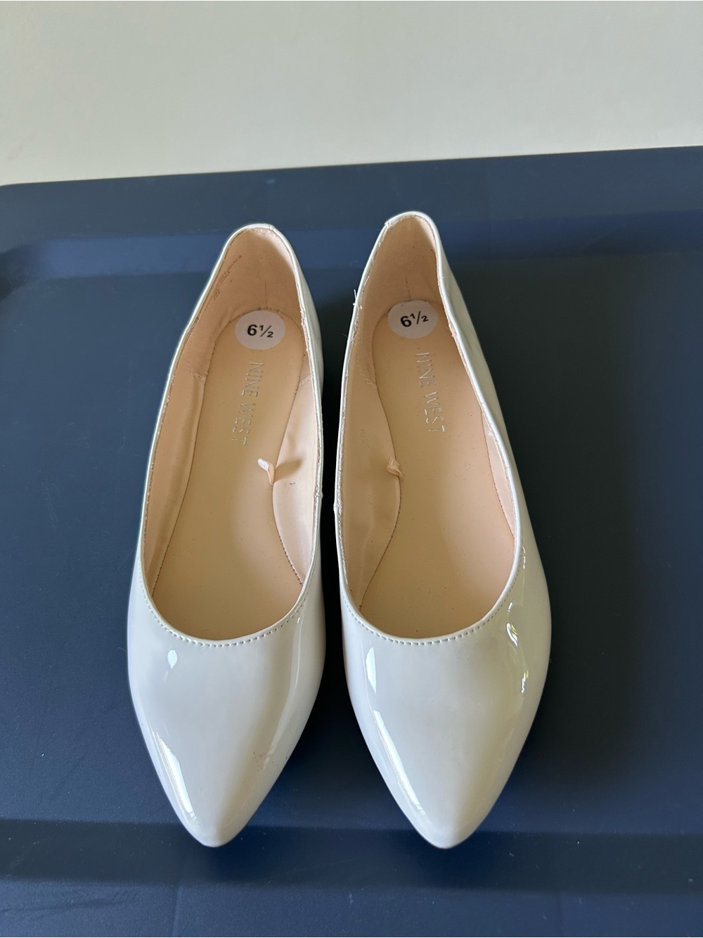 Nine West Patent Pointed-Toe Flats in Cream